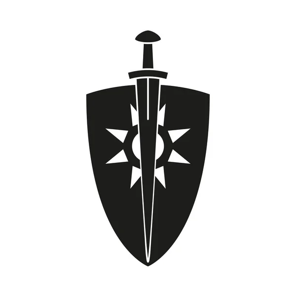 Escudo de espada blanco y negro — Vector de stock