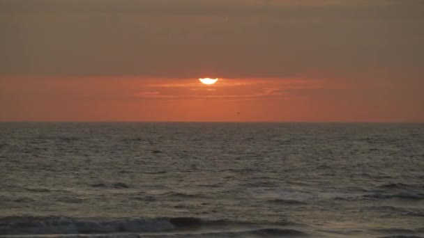 Coucher Soleil Rouge Sur Mer Nord Sur Île Texel — Video