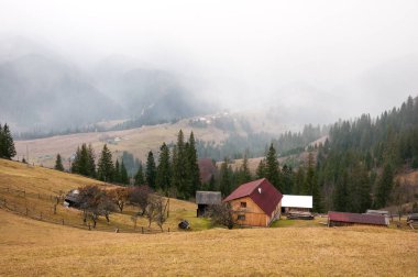 Dramatik sahne güz sonu ve dağlar kış başında. Seyahat yaşam tarzı kavramı hiking güzel dağlar manzara arka plan üzerinde.