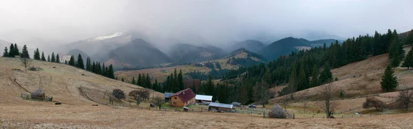 Cena dramática com o fim do outono e início do inverno nas montanhas. Caminhadas Viagem Estilo de vida conceito belas montanhas paisagem no fundo . — Fotografia de Stock