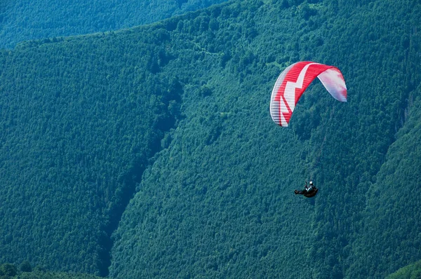 Парагвайдер летить над гірською долиною в сонячний літній день. П'ятирічний — стокове фото