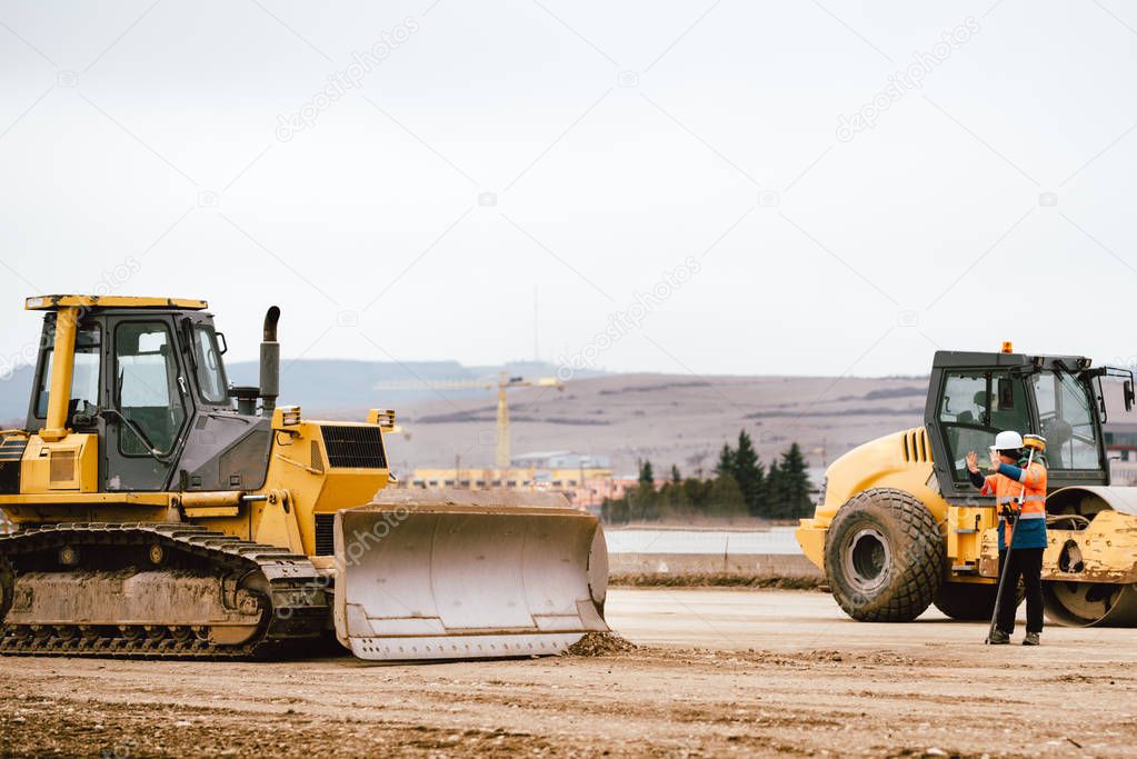 Industrial heavy duty machinery, details of excavator and engineer building highway 