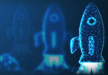 Roket fırlatıldı. İş kurma konsepti, düşük polimerli tasarım. 