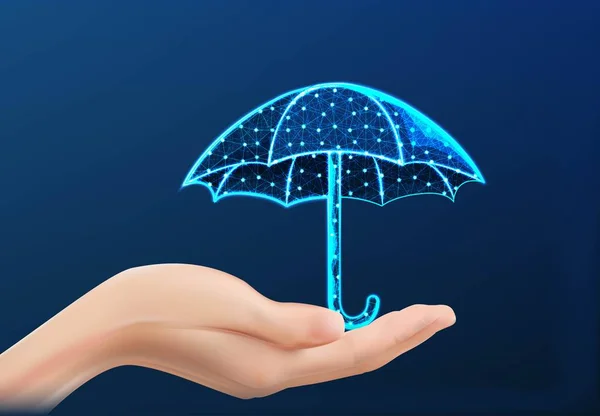 Realistická ruka držící deštník. koncepce obchodního pojištění. vec — Stockový vektor