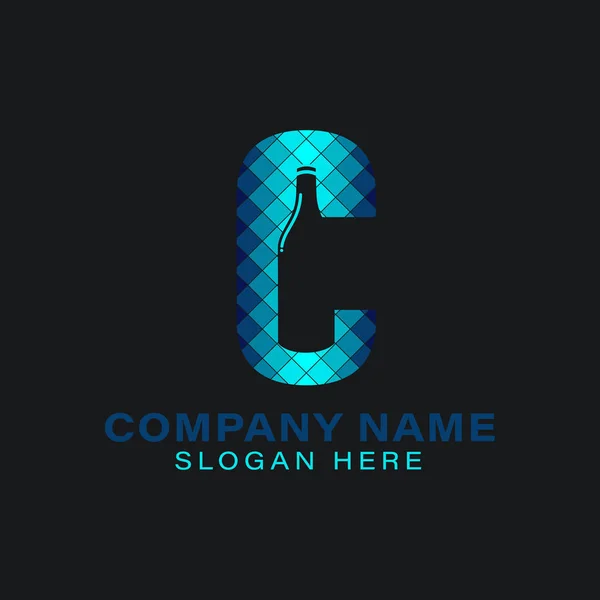 Eerste letter C glazen fles Moderne Logo Ideeën. Inspiratie logboek — Stockvector