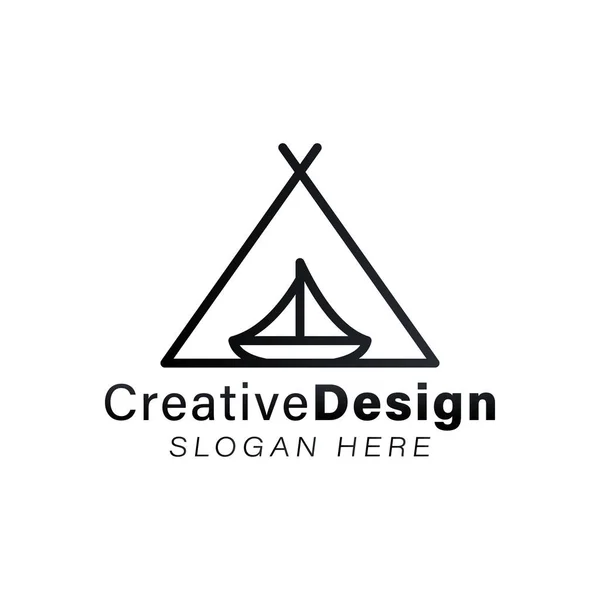 Campamento. tienda. Ideas de logotipo de barco de línea única. Diseño del logotipo de inspiración . — Archivo Imágenes Vectoriales