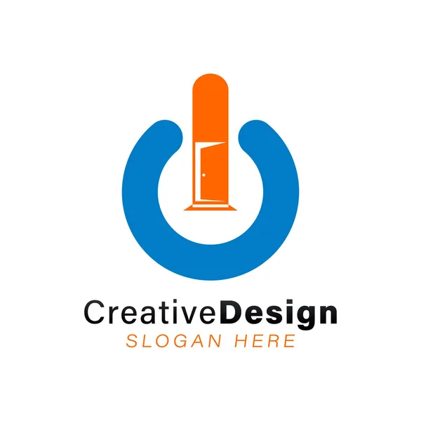 Abre la puerta. Ideas del logotipo del botón de encendido. Diseño del logotipo de inspiración. Tem. — Archivo Imágenes Vectoriales