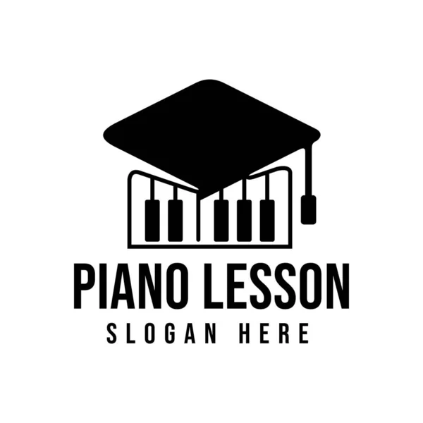 Piano lesson logo Ideas. Education Hat and keyboard.  Inspiratio — Stock vektor