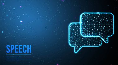 Sohbet mesajı. Kabarcık sohbeti. İletişim konsepti. Telefon ve Wifi simgesi. Soyut düşük polyester kablo örgüsü ağı tasarımı. Nokta ve çizgiyi birleştirmekten. vektör illüstrasyonu