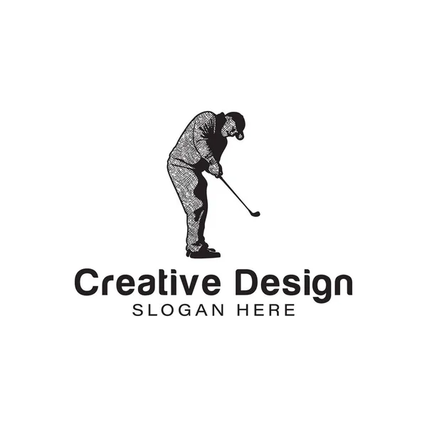 Golf logosu oynayan yaşlı bir adam. İlham logosu tasarımı. Templa — Stok Vektör