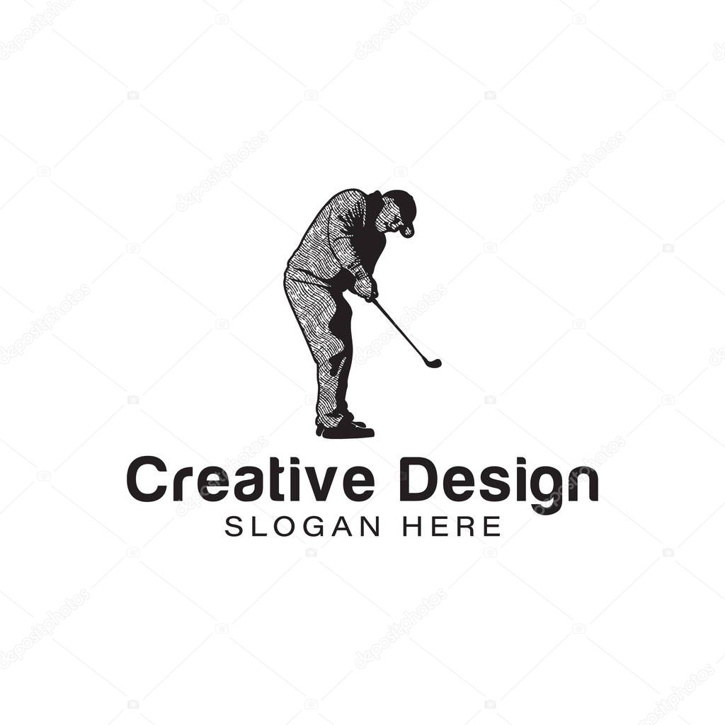 Old man playing golf logo Ideas. Inspiration logo design. Template Vector Illustration. Isolated On White Background
