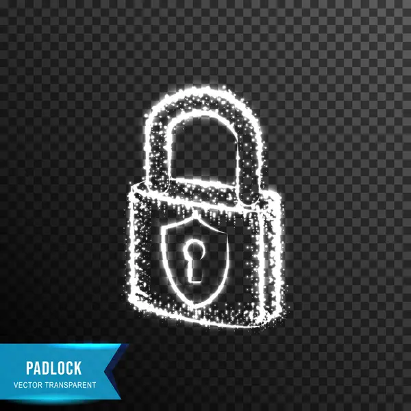 Padlock security system from connecting dot and line. light effe — 스톡 벡터