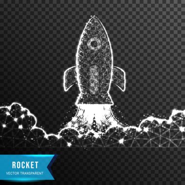 rocket cloud. business startup from connecting dot and line. light effect. vector illustration, isolated on transparent background clipart