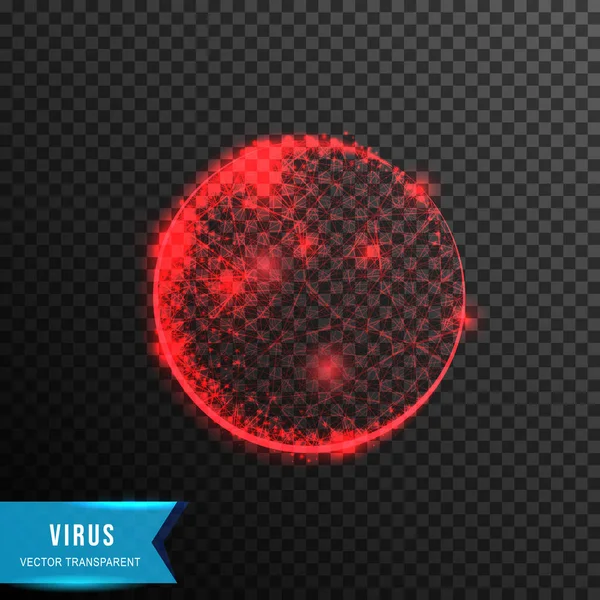 Bacterias del virus corona de conexión punto y línea. efecto de luz — Vector de stock