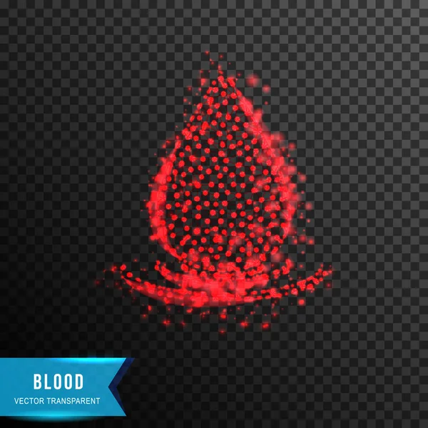 Bloddroppar. donatorkoncept. från anslutande punkt och linje. ljuseffekt. vektor illustration, isolerad på transparent bakgrund — Stock vektor