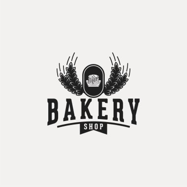 Krep, pastane logosu fikri. Şef şapkası ve buğdaylı. Kurdele ve buğday ilham logosu tasarımlı. Şablon Vektör İllüstrasyonu. Beyaz Arkaplanda İzole Edilmiş