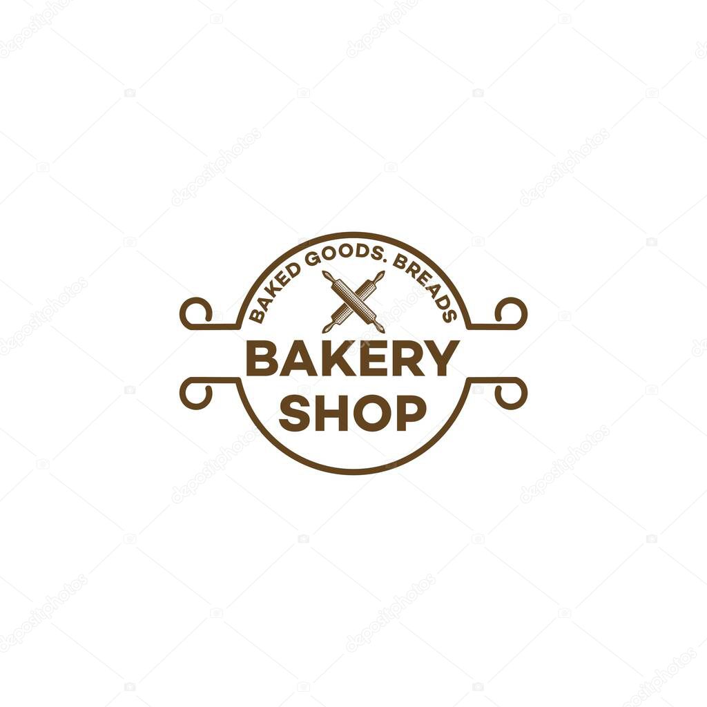 Crossed rolling pin, vintage bakery logo Ideas. Inspiration logo design. Template Vector Illustration. Isolated On White Background