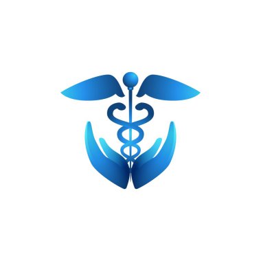 Caduceus sağlık sembolü Asclepius 'un Asa logosu fikirleri. İlham logosu tasarımı. Şablon Vektör İllüstrasyonu. Beyaz Arkaplanda İzole Edilmiş