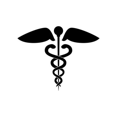 Caduceus sağlık sembolü Asclepius 'un Asa logosu fikirleri. İlham logosu tasarımı. Şablon Vektör İllüstrasyonu. Beyaz Arkaplanda İzole Edilmiş
