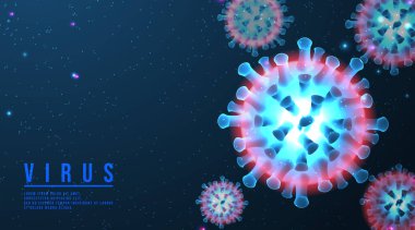 Çin koronavirüsü COVID 19 mikroskop altında. Coronavirus hastalığı. 3d vektör illüstrasyonu. Web pankartı bilgileri. Vektör İllüstrasyonu