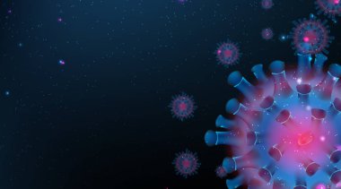 Çin koronavirüsü COVID 19 mikroskop altında. Coronavirus hastalığı. 3d vektör illüstrasyonu. Web pankartı bilgileri. Vektör İllüstrasyonu