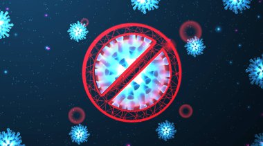 Koronavirüsü imzalayın. Koronavirüsü durdurun. Salgın. Tehlike ve halk sağlığı risk hastalığı ve grip salgını. Tehlikeli hücreli pandemik tıbbi konsept. Vektör çizimi. futuristik arkaplan