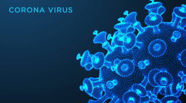 Covid-19 virüsü. Coronavirus hastalığı. Bağlantı hattından. Gelecekçi Tasarım. Soyut Low Poly tel örgüsü tasarımı. Web pankartı bilgileri. Vektör İllüstrasyonu