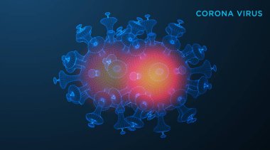 Mavi fütüristik arka planda Coronavirus COVID-2019. Ölümcül virüs türü 2019-nCoV. Koronavirüs bakterisinin 3 boyutlu modelleri. Vektör illüstrasyonu