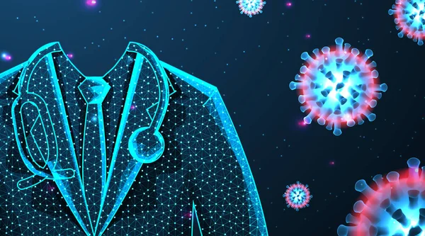 Docteur Arrêtez Virus Corona Covid Illustration Vectorielle Bas Fond Poly — Image vectorielle