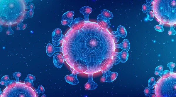Coronavirus Covid 2019 Pada Latar Belakang Futuristik Biru Jenis Virus - Stok Vektor