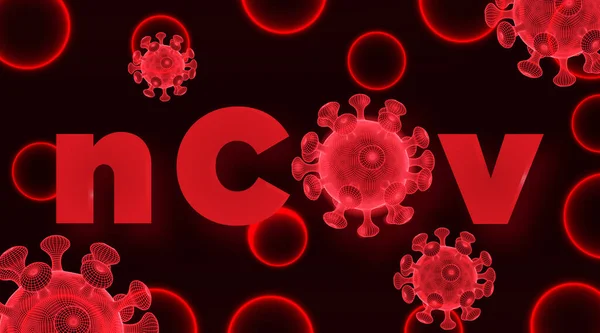 Gejala Coronavirus 2019 Ncov Headline Dengan Simbol Poly Wireframe Virus - Stok Vektor