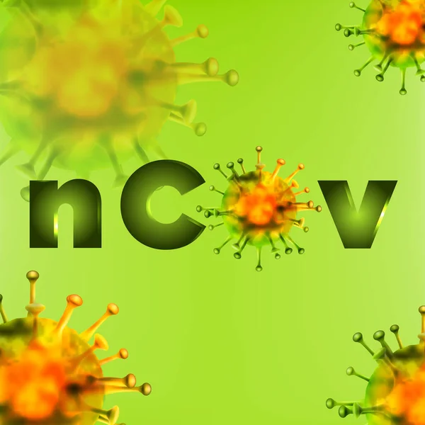 Ncov Banner Texto Enfermedad Por Virus Corona Con Ilustración Realista — Vector de stock