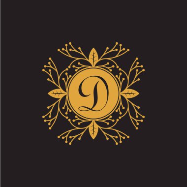 D harfi, butik, kozmetik veya kuyumcu logosu için lüks logo. Vektör İllüstrasyonu
