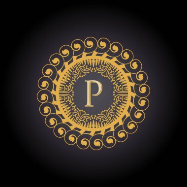 P harfi, butik, kozmetik veya kuyumcu logosu için lüks logo. Vektör İllüstrasyonu
