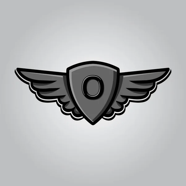 初始字母O 护盾安全 机翼标志设计 矢量描述性孤立背景 — 图库矢量图片