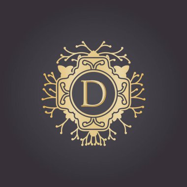 D harfi, butik, kozmetik veya kuyumcu logosu için lüks logo. Vektör İllüstrasyonu
