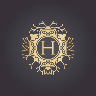 H harfi, butik, kozmetik veya kuyumcu logosu için lüks logo. Vektör İllüstrasyonu