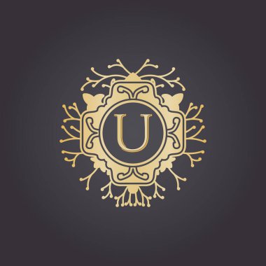 İlk harf u, lüks logo butik, kozmetik veya kuyumcu logosu tasarımı. Vektör İllüstrasyonu