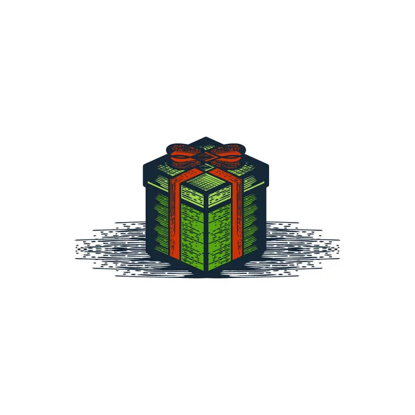 Geschenkkarton Bogen Glocke Weihnachtliches Element Logo Design Vektorillustration — Stockvektor