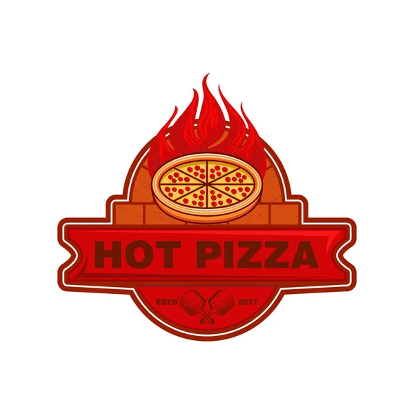 Vintage Retro Pizza Odznaka Hot Pizza Logo Wektor Ilustracja — Wektor stockowy