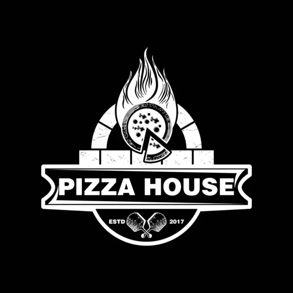 Klasik Retro Pizza rozeti, Sıcak Pizza Logosu illüstrasyonu