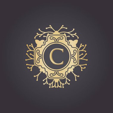 C harfi, butik, kozmetik veya kuyumcu logosu için lüks logo. Vektör İllüstrasyonu