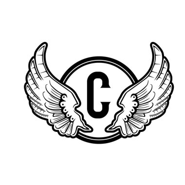 İlk harf C Kanat yuvarlak rozet logosu tasarımı, beyaz arkaplan üzerinde izole