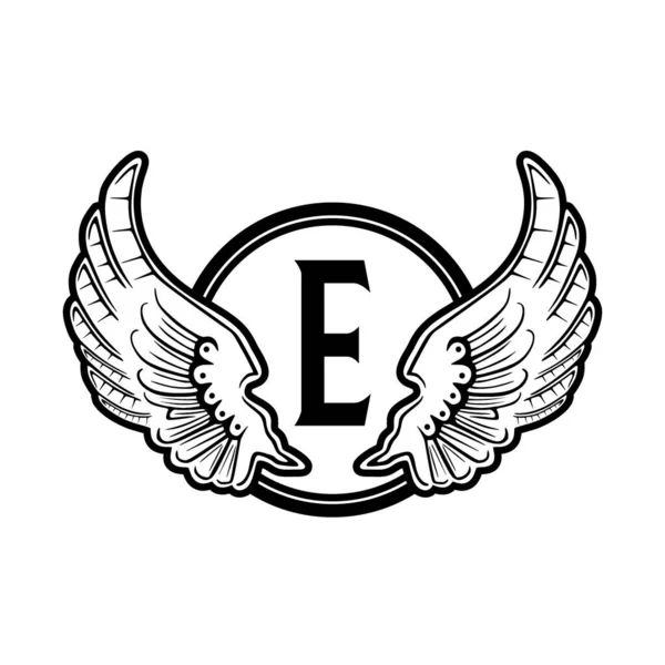 Anfangsbuchstabe Flügel Runde Abzeichen Logo Design Isoliert Auf Weißem Hintergrund — Stockvektor