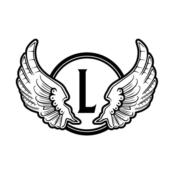 首字母L Wing Round徽章图案 白色背景隔离 — 图库矢量图片