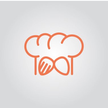 Tek çizgi çatal ve kaşık, şef şapka vektör çizimi