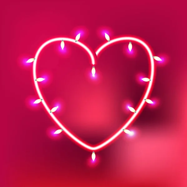 Neon Lamp Shining Love Valentine Decoration Vector Illustration — Stock Vector