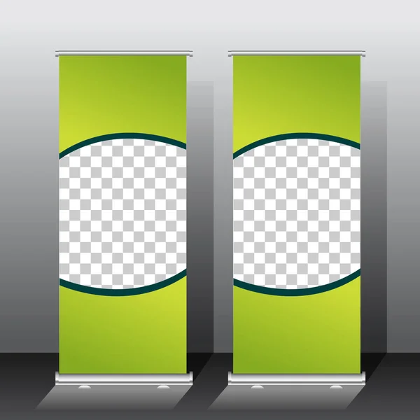 Roll Banner Template Design Green Color Scheme Presentation Promotion Space — Stock Vector
