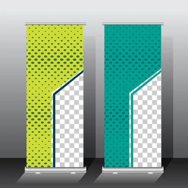 Roll Banner Vorlage Design Grüne Farbgebung Für Präsentation Oder Promotion — Stockvektor