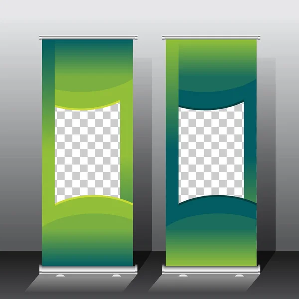 Roll Diseño Plantilla Banner Esquema Color Verde Para Presentación Promoción — Vector de stock